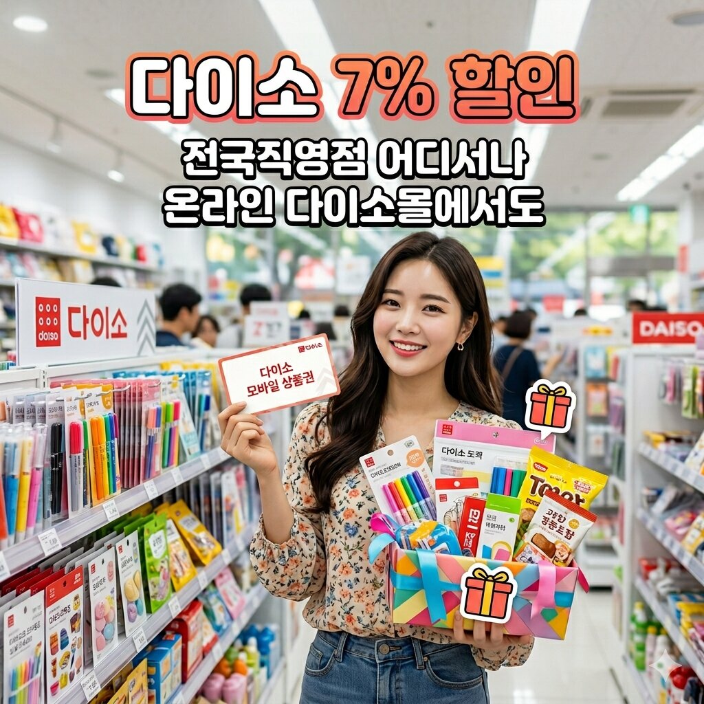 다이소 7% 할인 모바일 상품권 — 전국 직영점·온라인 다이소몰에서 사용 가능